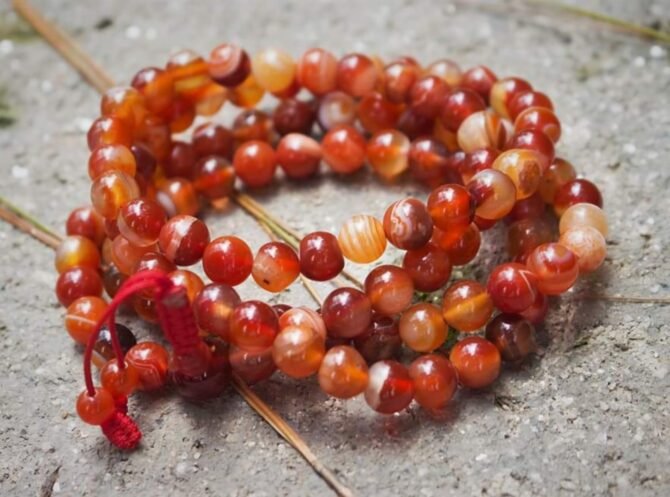 Red Agate Mala Beads Necklace – 108 Beads for Strength and Grounding